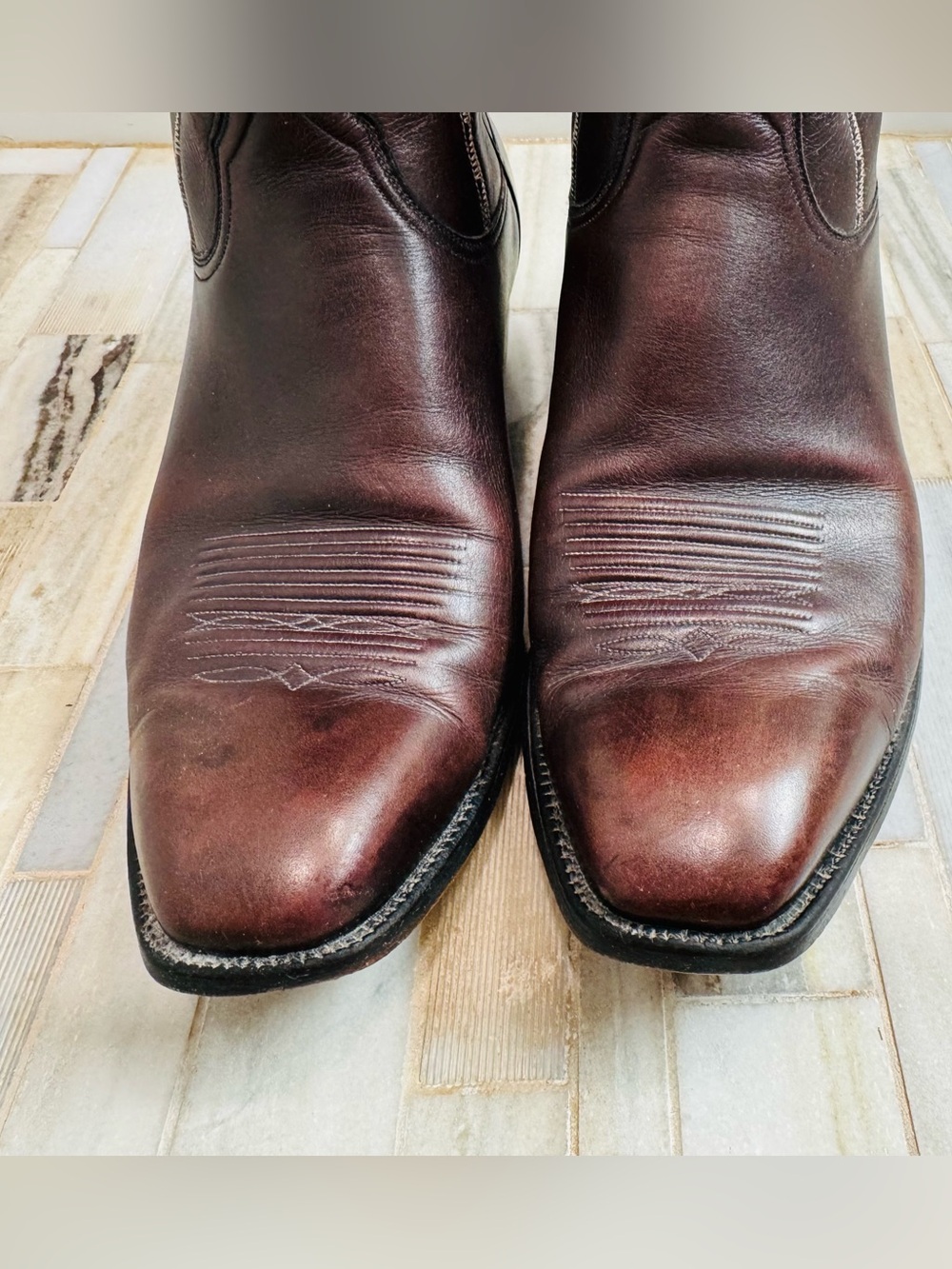 Lucchese Men’s Vintage Western Cowboy Boots cherry Leather Size 9.5D Style 1307 - Picture 8 of 16